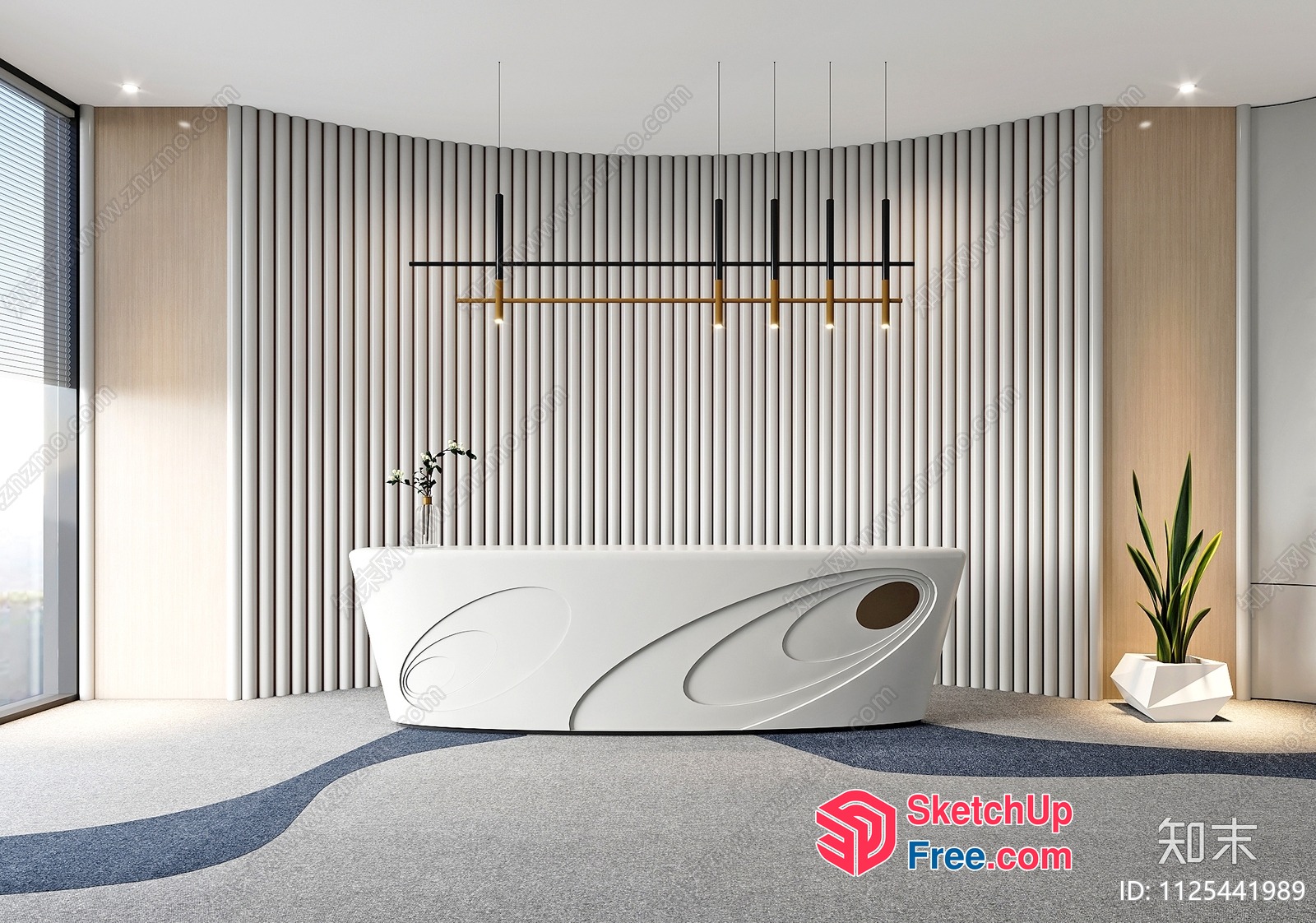 Modern Minimalist Living Room With Curved Wall 3D SketchUp File