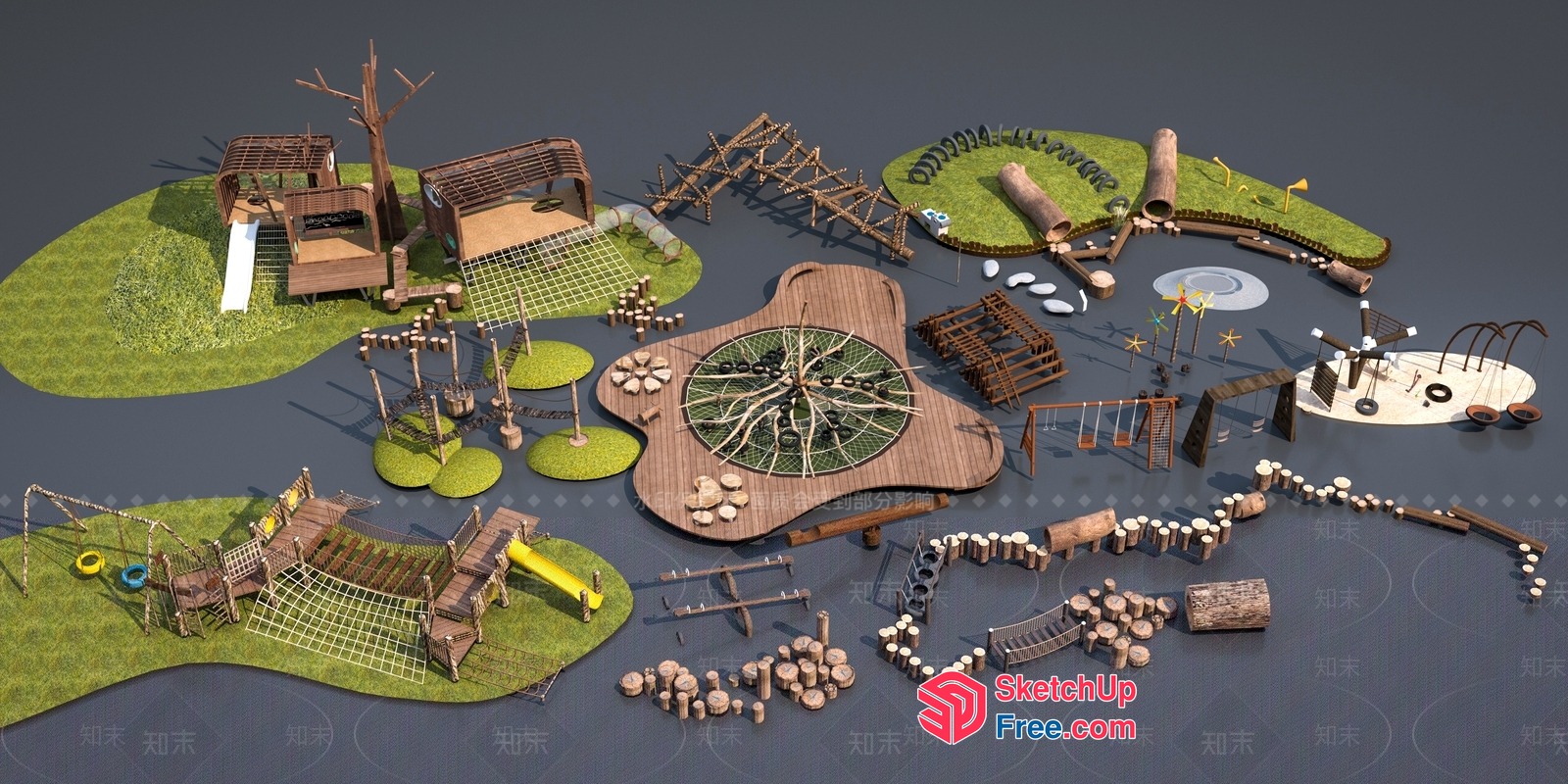 3D Model Of A Playground With Various Play Structures And Equipment 3D SketchUp File