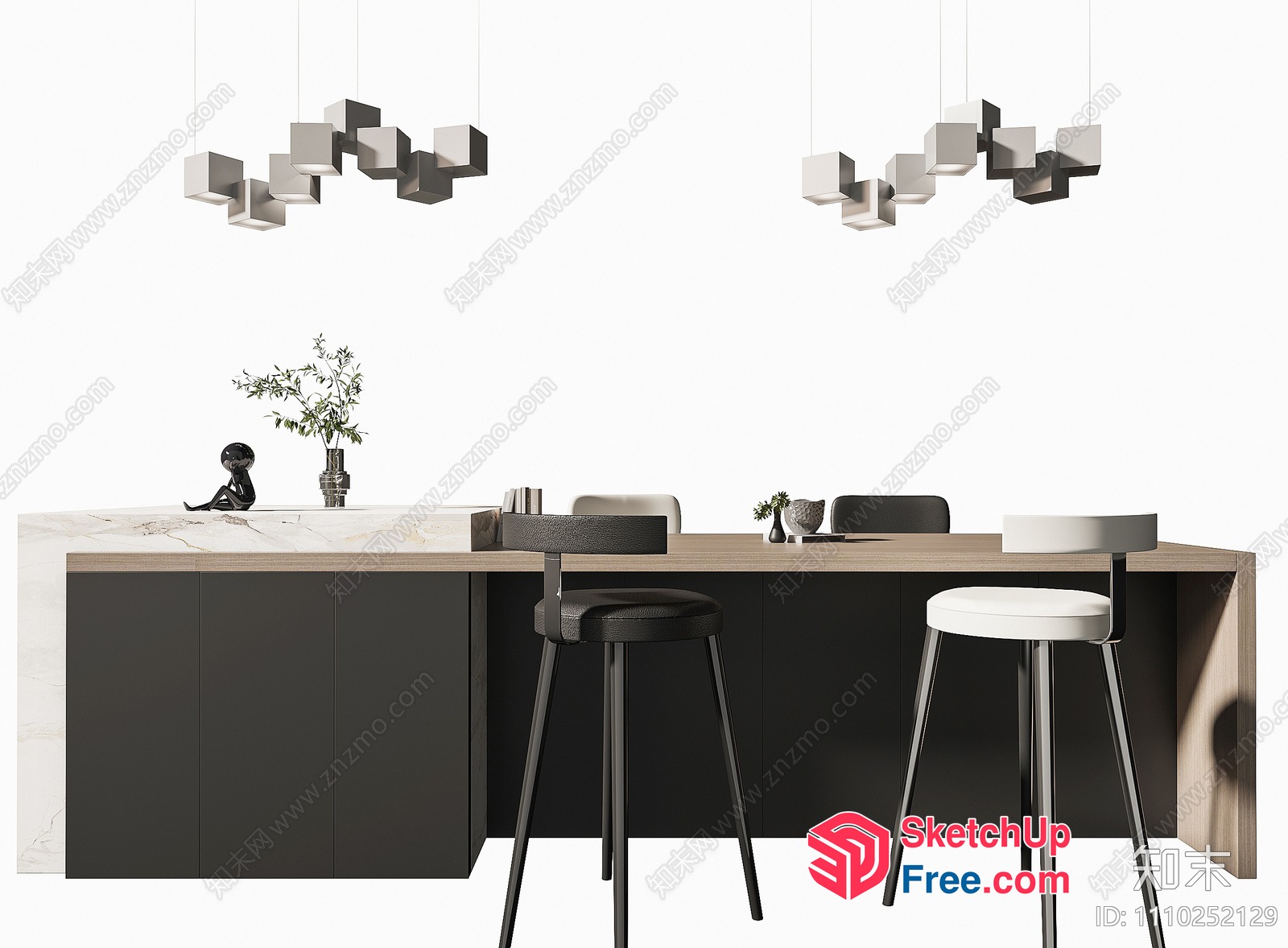 Modern Minimalist Black And White Office Interior 3D SketchUp File