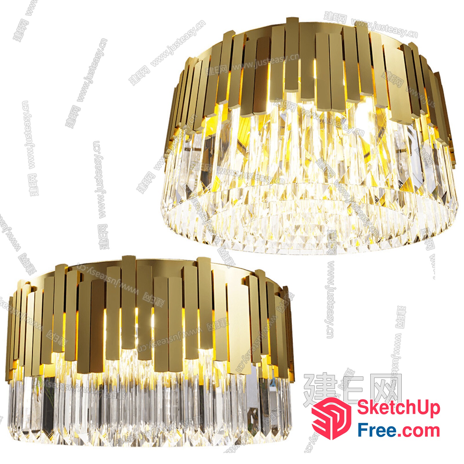 Luxurious Gold And Crystal Ceiling Light Fixture 3D SketchUp File