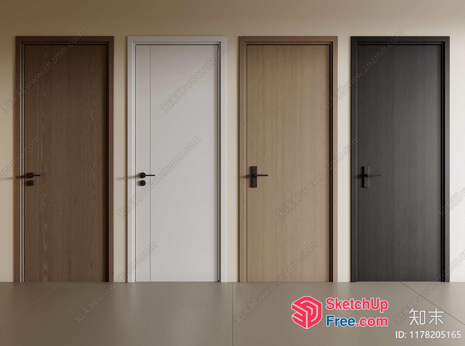 Four Doors In Various Styles And Colors 3D SketchUp File