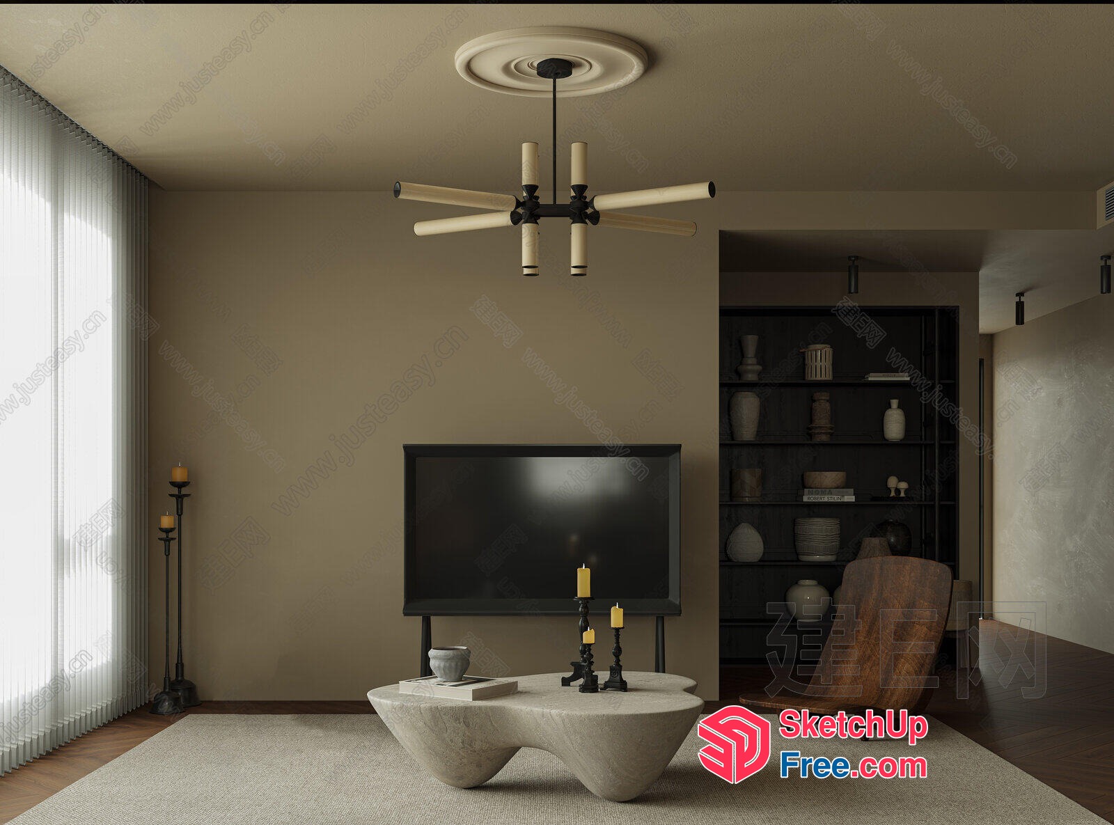 Minimalist Living Room With Creamy Style Furniture 3D SketchUp File
