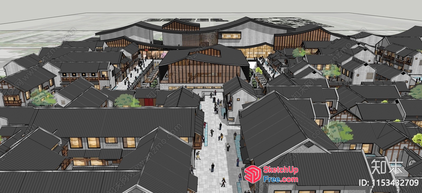 Traditional Japanese Style Commercial Street 3D SketchUp File
