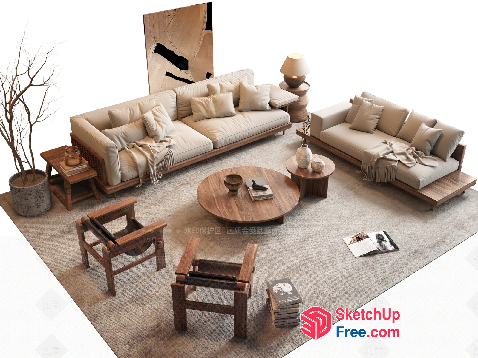 Minimalist Japanese Style Living Room Furniture 3D SketchUp File