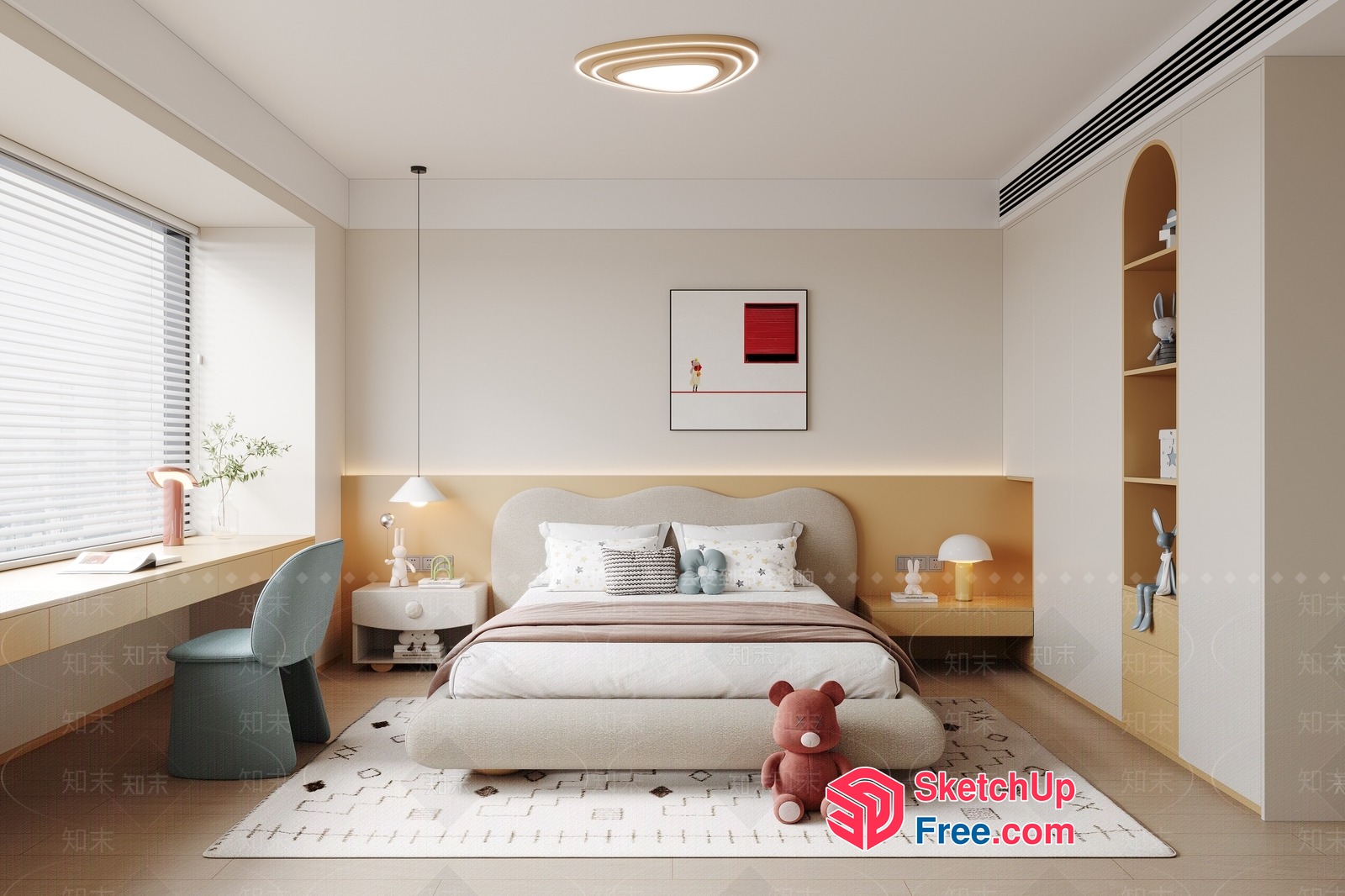 Modern Minimalist Bedroom Design With Creamy Style 3D SketchUp File