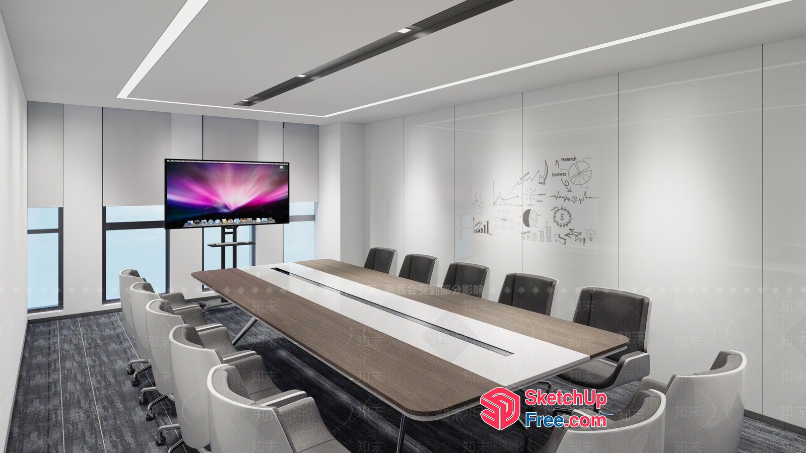 Modern Conference Room With Large Table And Tv 3D SketchUp File