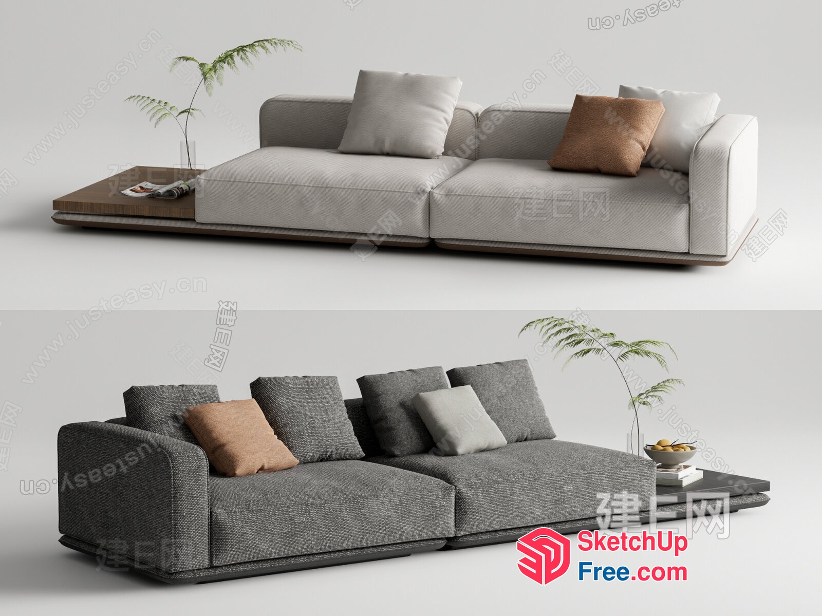 Modern L-Shaped Sofa With Pillows And Side Table 3D SketchUp File