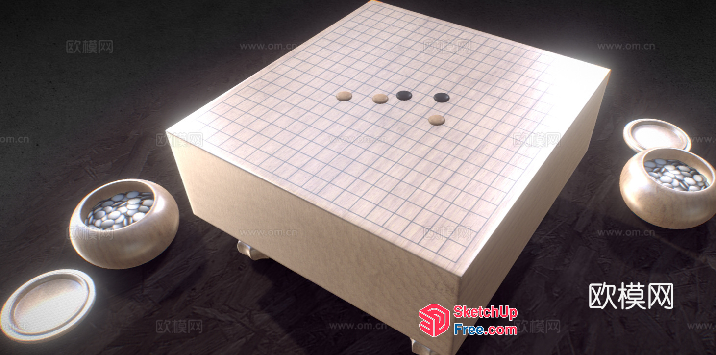 A Game Of Go Board And Stones 3D SketchUp File