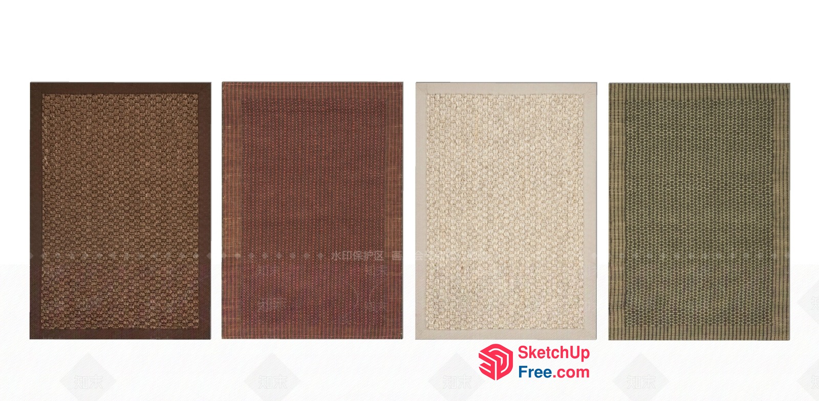 Four Rectangular Textured Rugs In Different Colors 3D SketchUp File