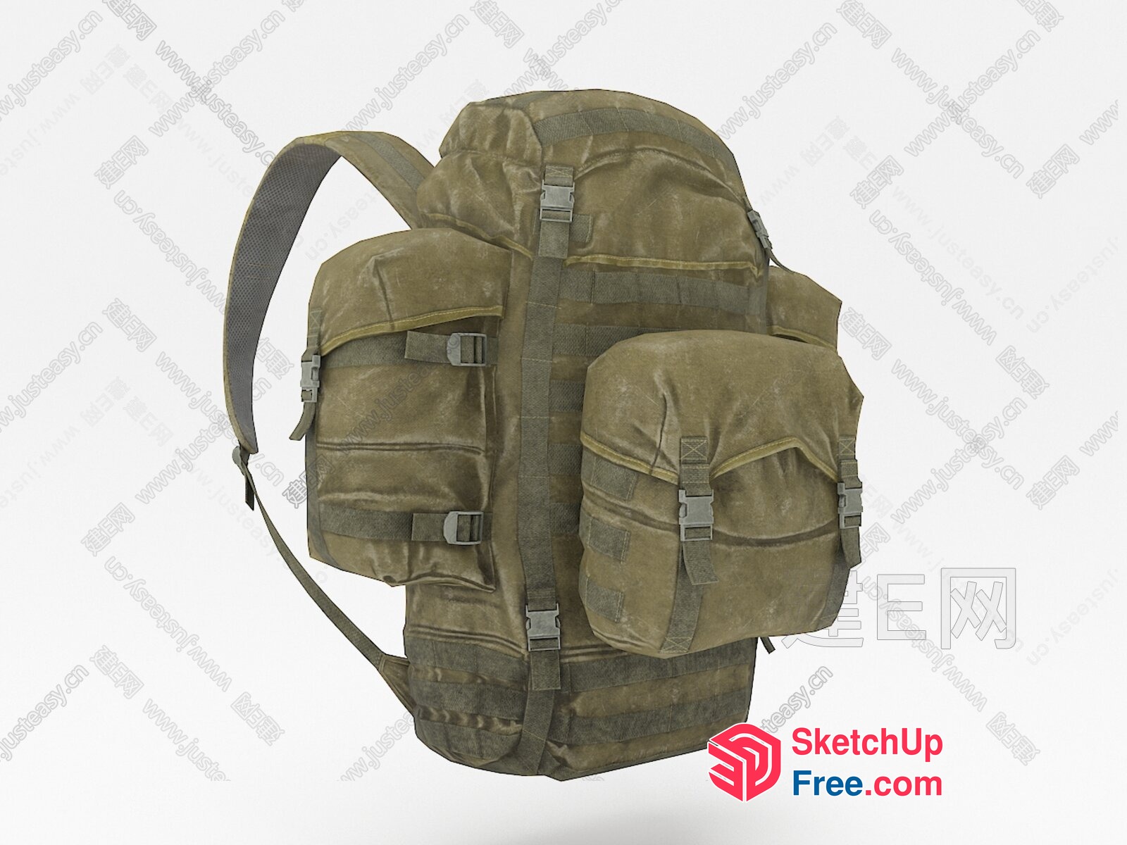 Large Military-Style Backpack With Multiple Pockets 3D SketchUp File
