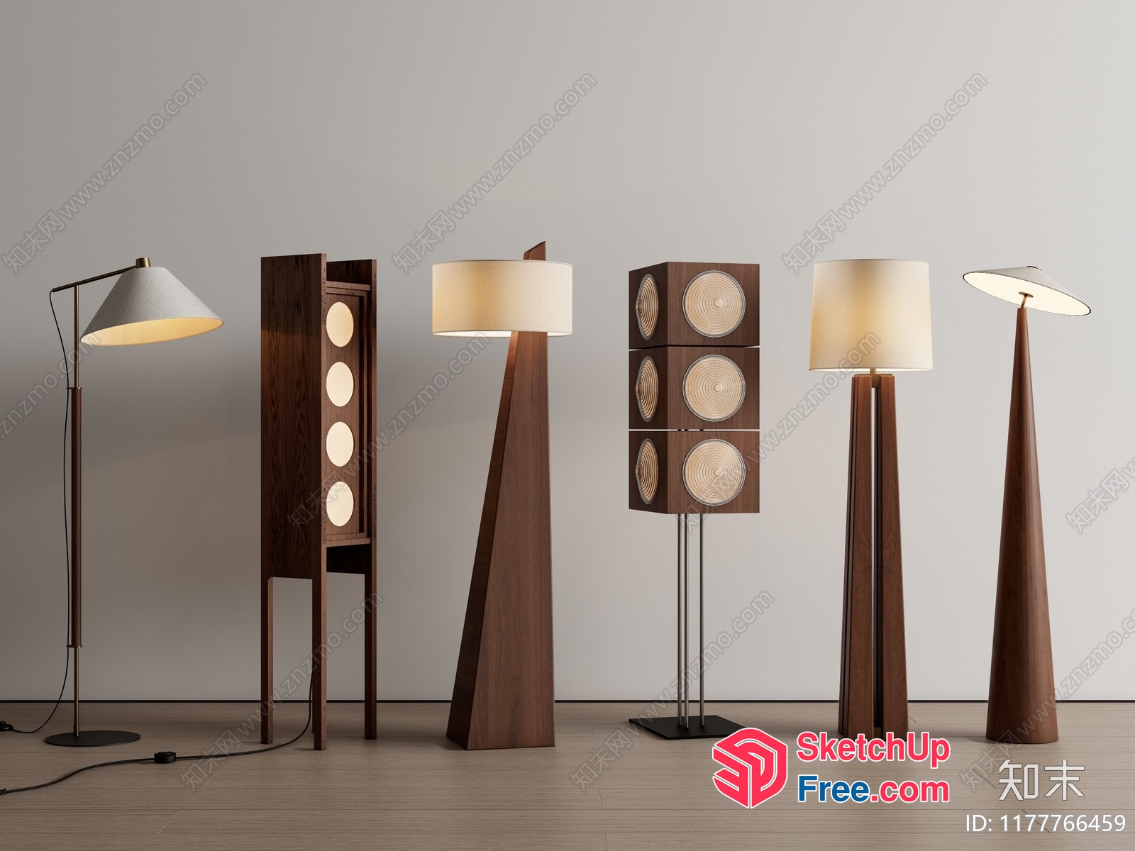Mid-Century Modern Wood Floor Lamps And Speakers 3D SketchUp File