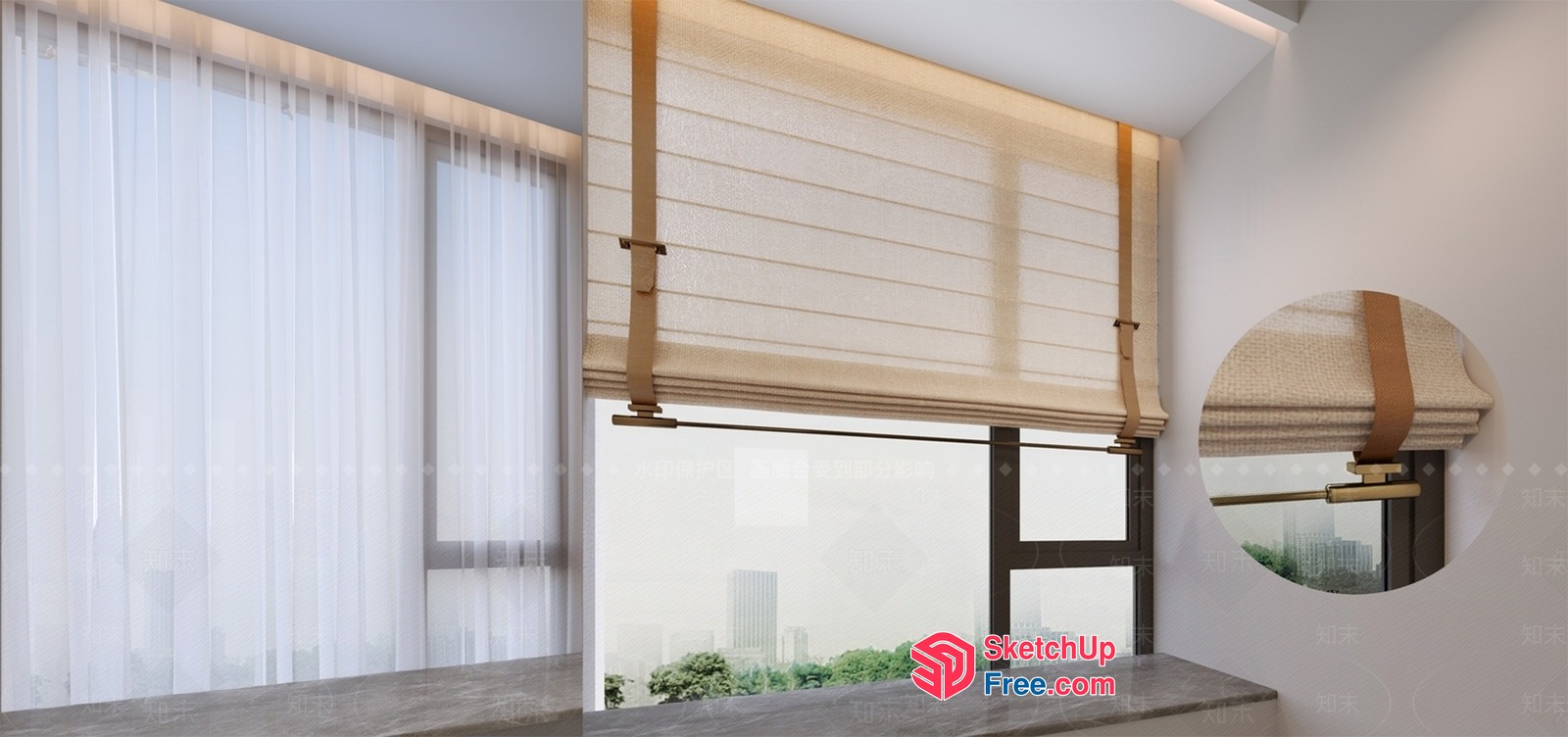 Modern Window With Sheer Curtains And Blinds 3D SketchUp File