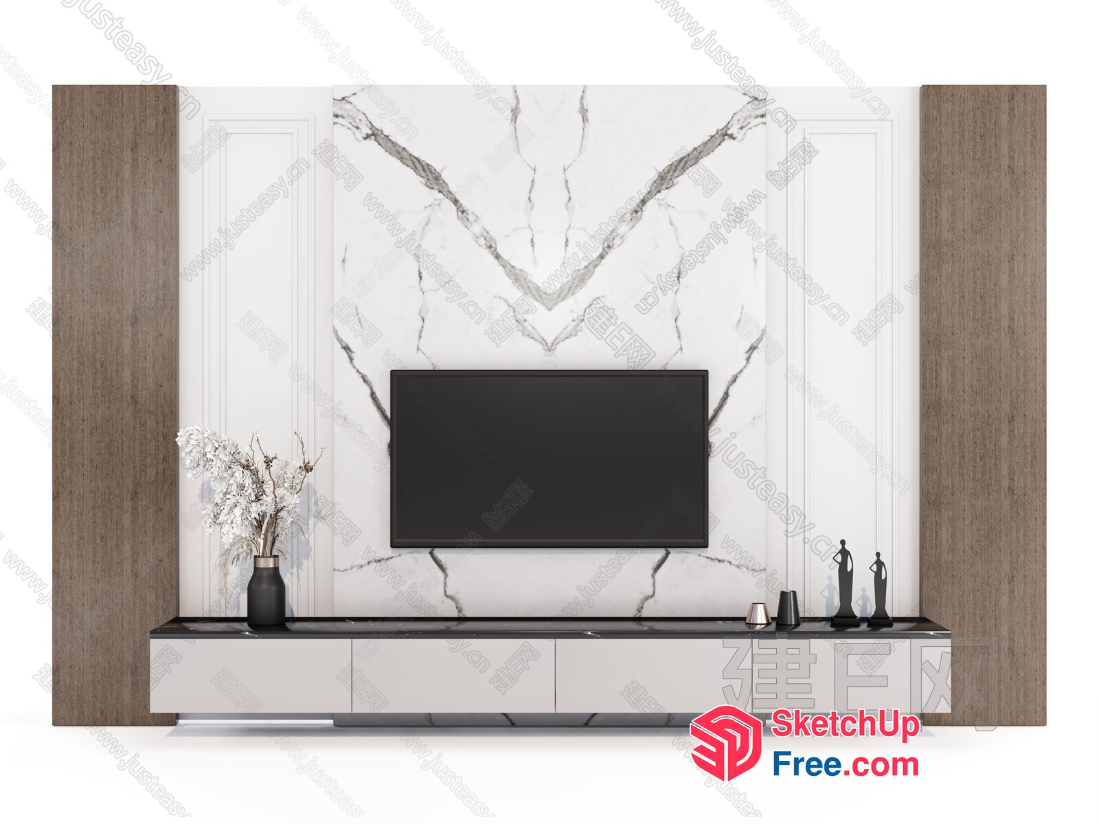 Modern Minimalist Living Room Design With Tv Wall 3D SketchUp File
