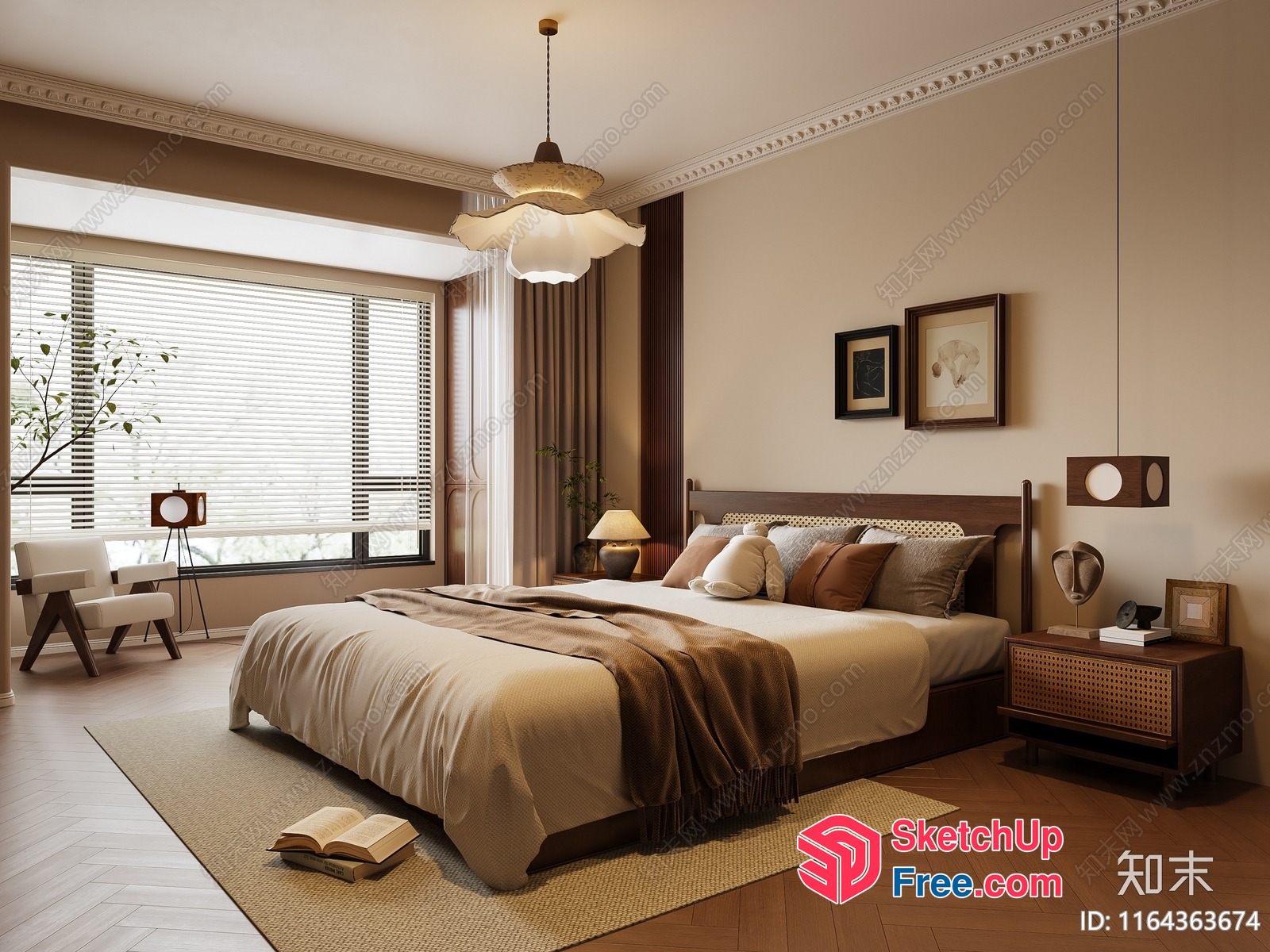 Warm And Inviting Brown And Cream Bedroom 3D SketchUp File