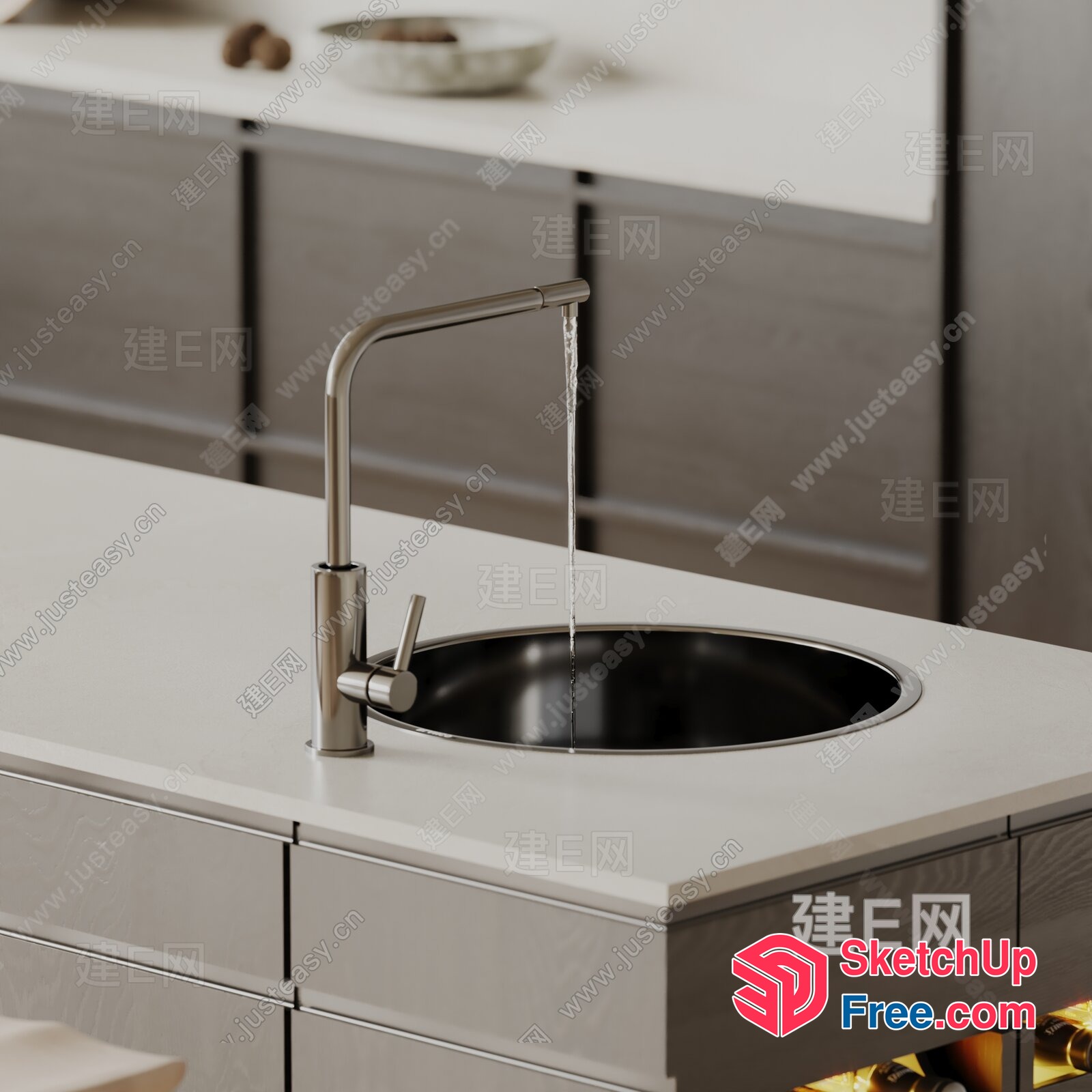 Sleek And Modern Kitchen Sink With Faucet 3D SketchUp File