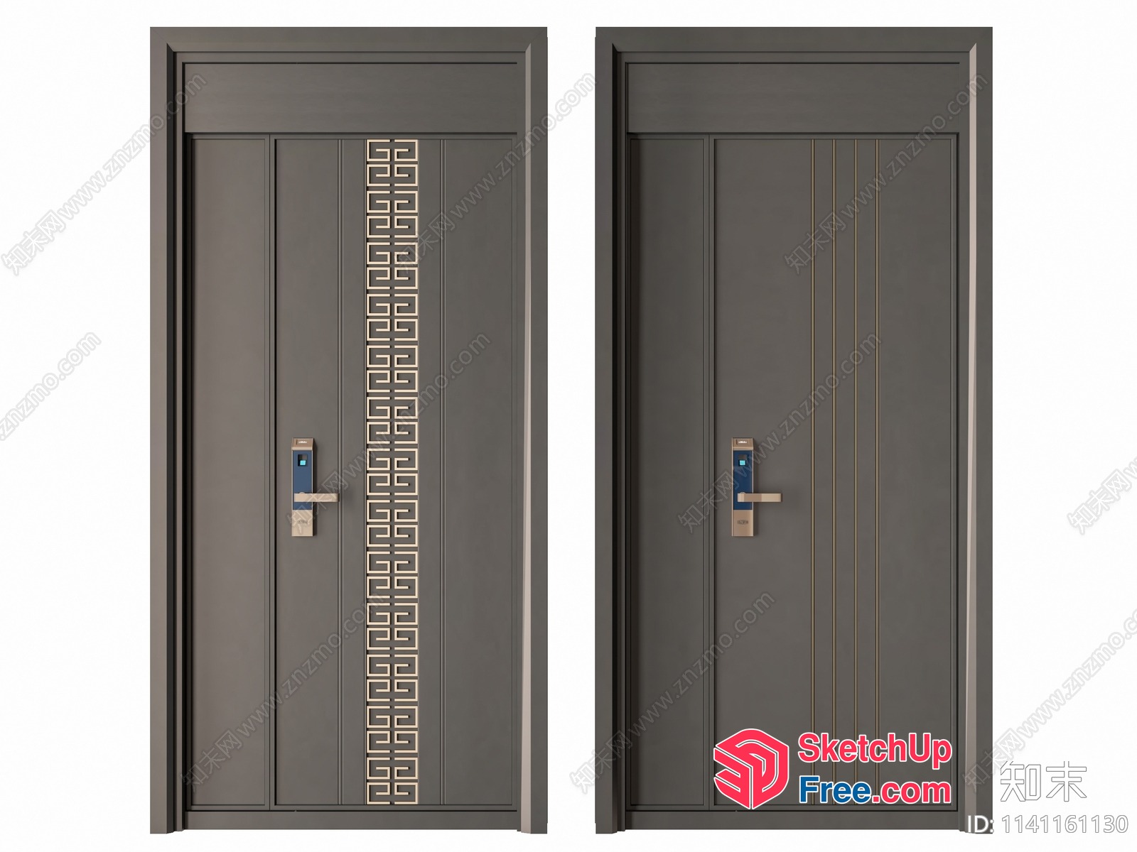 Two Gray Doors With Gold Accents 3D SketchUp File