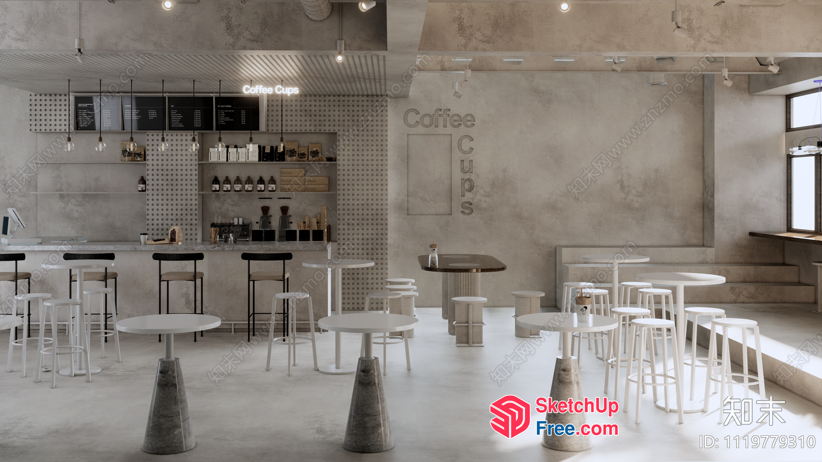 Modern Minimalist Coffee Shop Interior 3D SketchUp File
