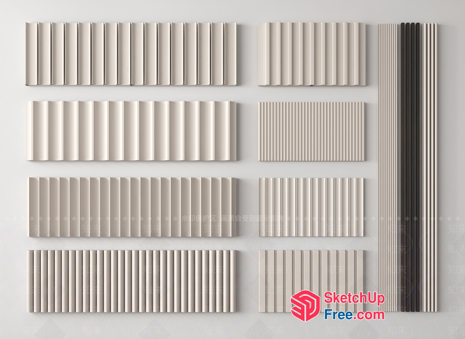Decorative Wall Panels In Light Beige And Dark Grey 3D SketchUp File