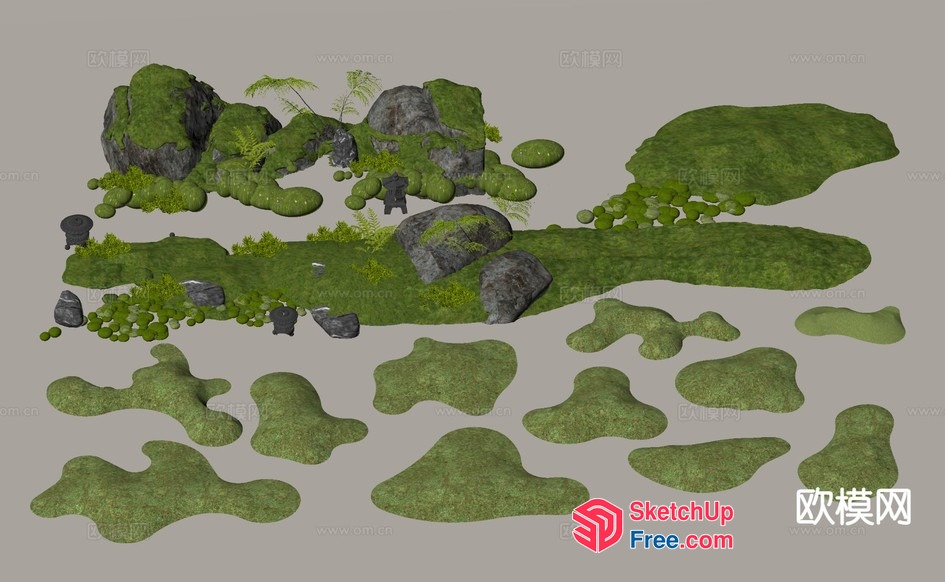 3D Model Of A Natural Landscape With Rocks And Plants 3D SketchUp File