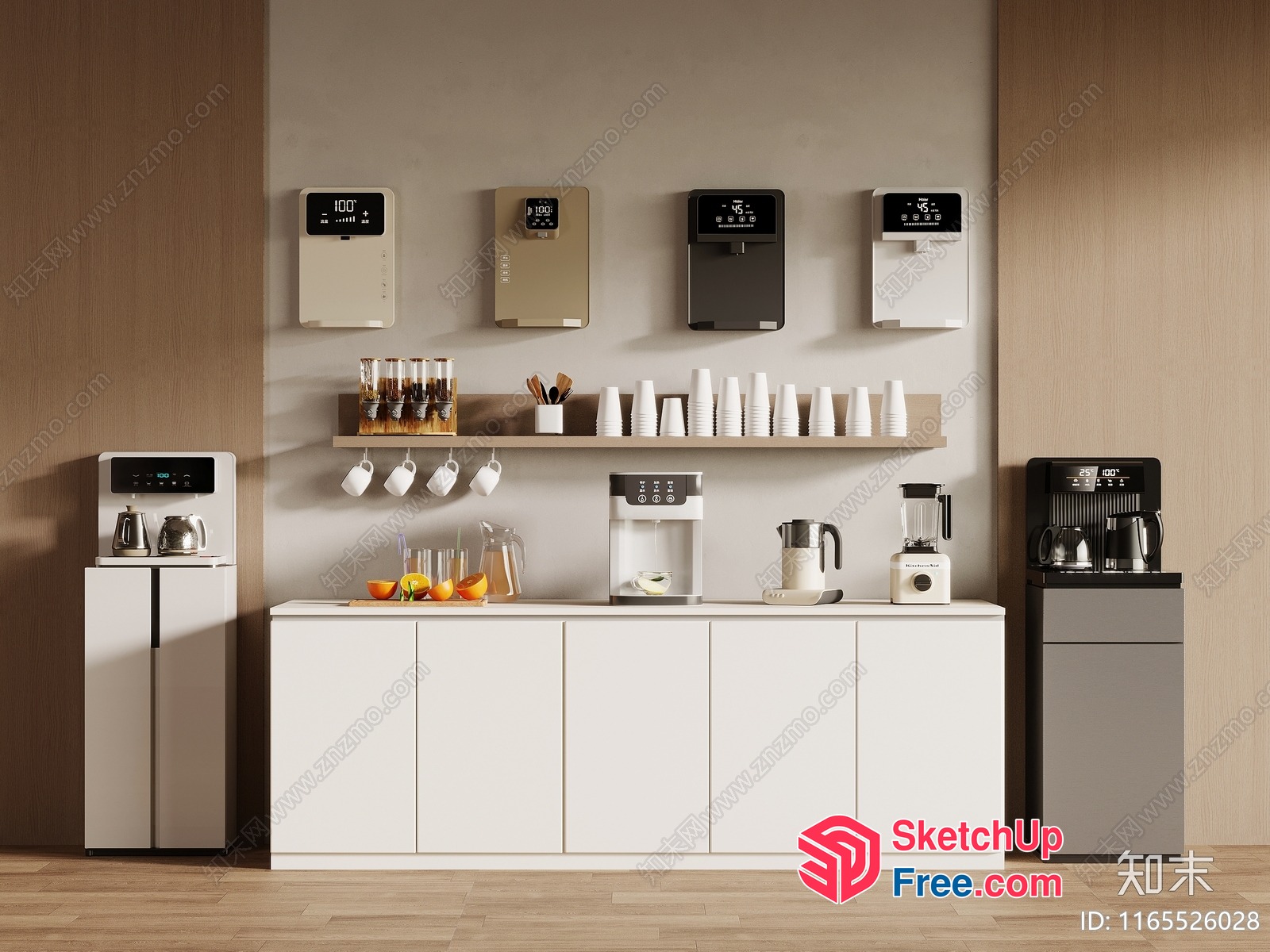 Modern Office Coffee Bar With Various Appliances 3D SketchUp File