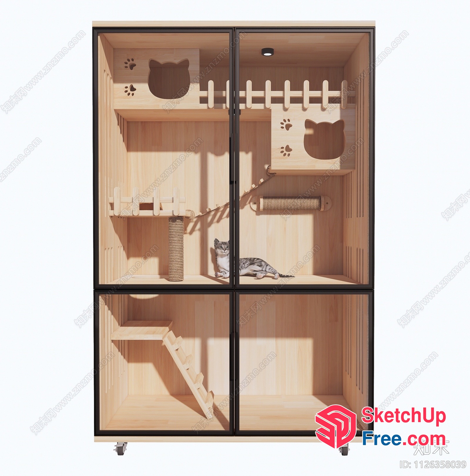 Modern Wooden Cat House With Functional Features 3D SketchUp File