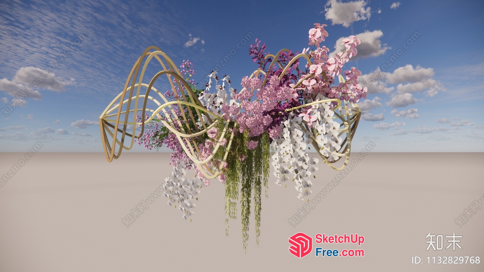 Floral Floral Arrangement With Gold Railing 3D SketchUp File