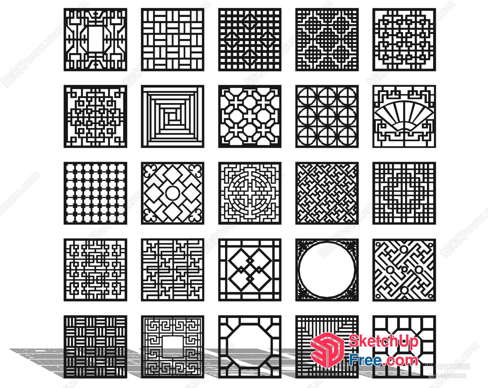 Intricate Black And White Geometric Patterns 3D SketchUp File