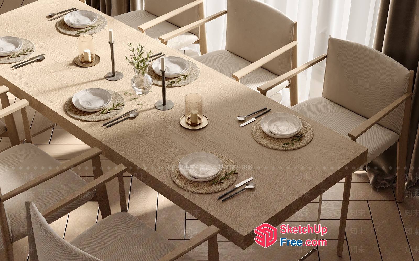 Elegant Dining Table And Chairs 3D SketchUp File