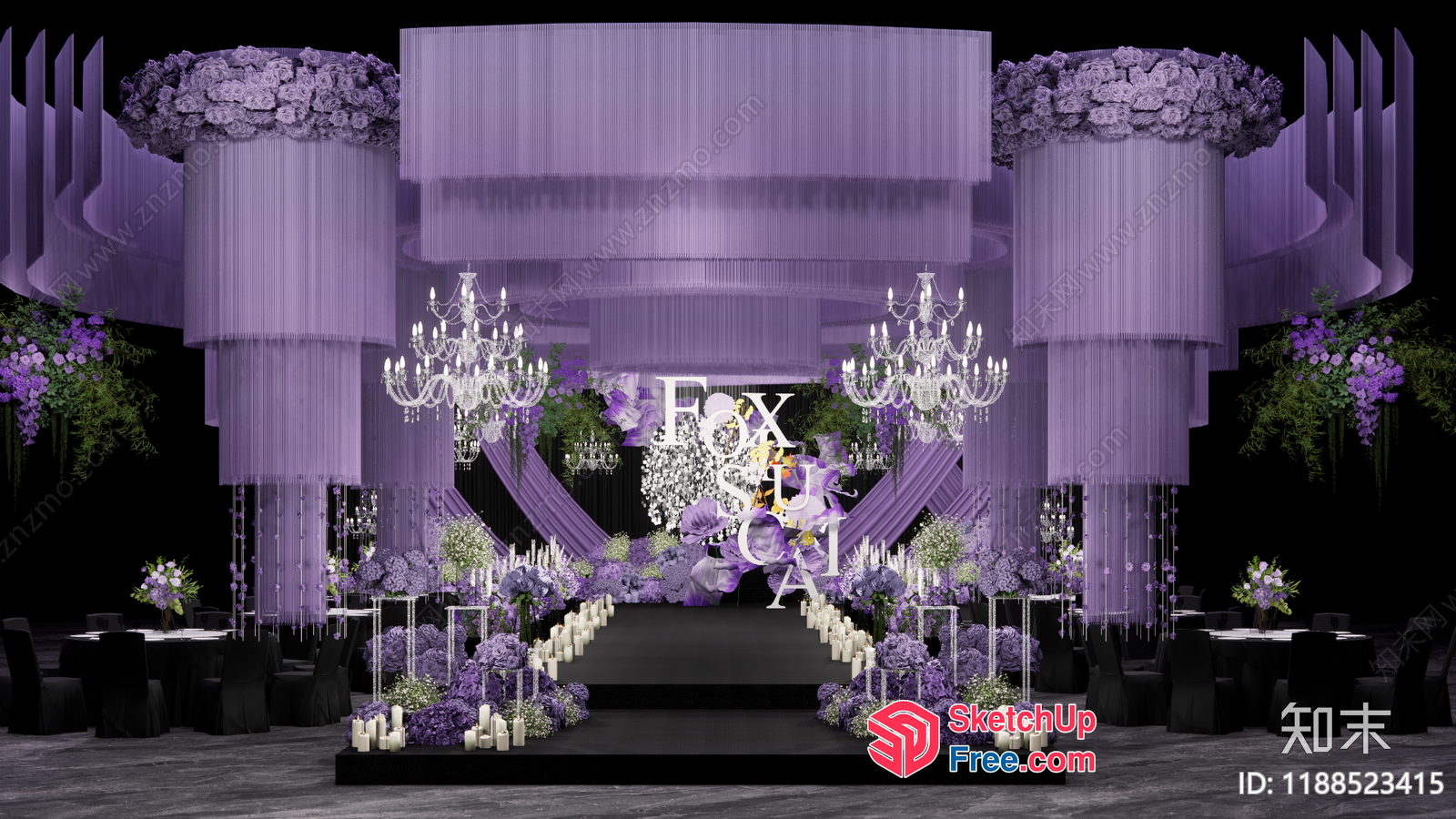 Lavender Floral Pillars And Staircase 3D SketchUp File
