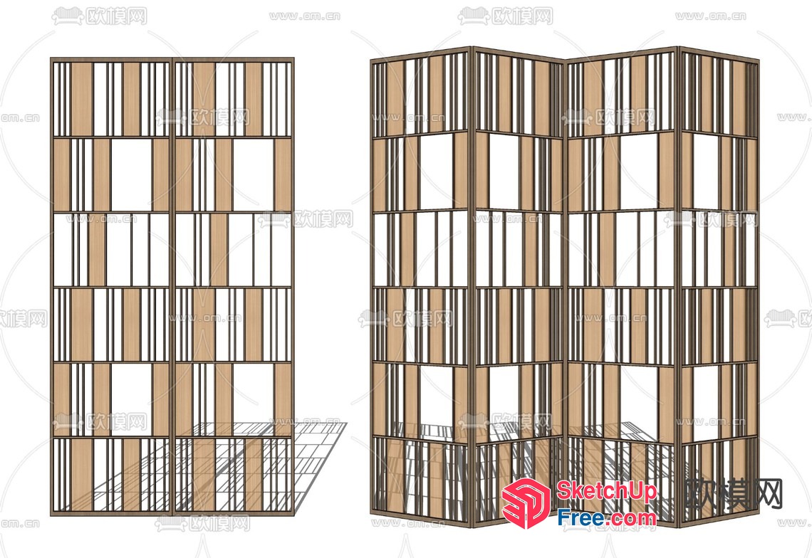 Exterior Partition Screen With Wooden And Metal Frame 3D SketchUp File