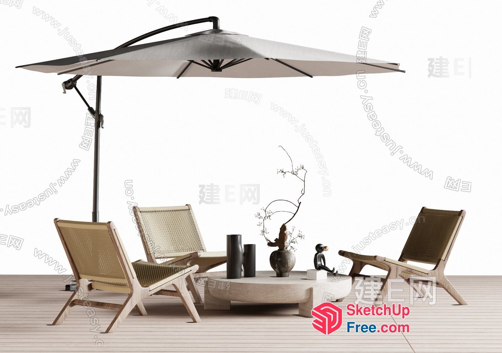 Outdoor Patio Furniture And Umbrella Set 3D SketchUp File