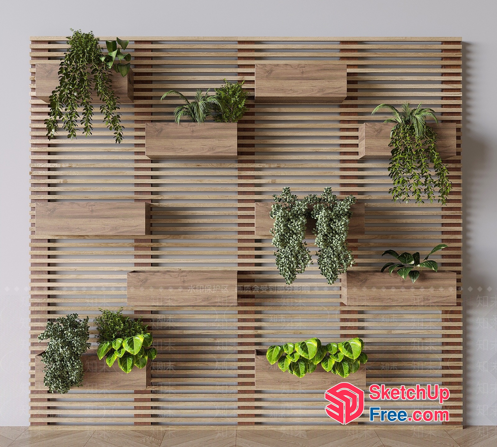Modern Wooden Plant Display Wall 3D SketchUp File