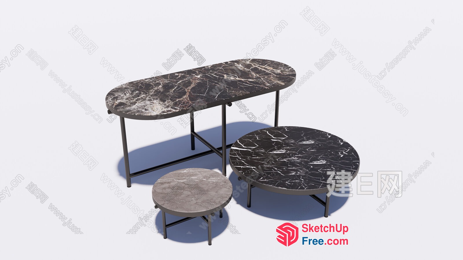 Elegant Black And White Marble Coffee Table Set 3D SketchUp File