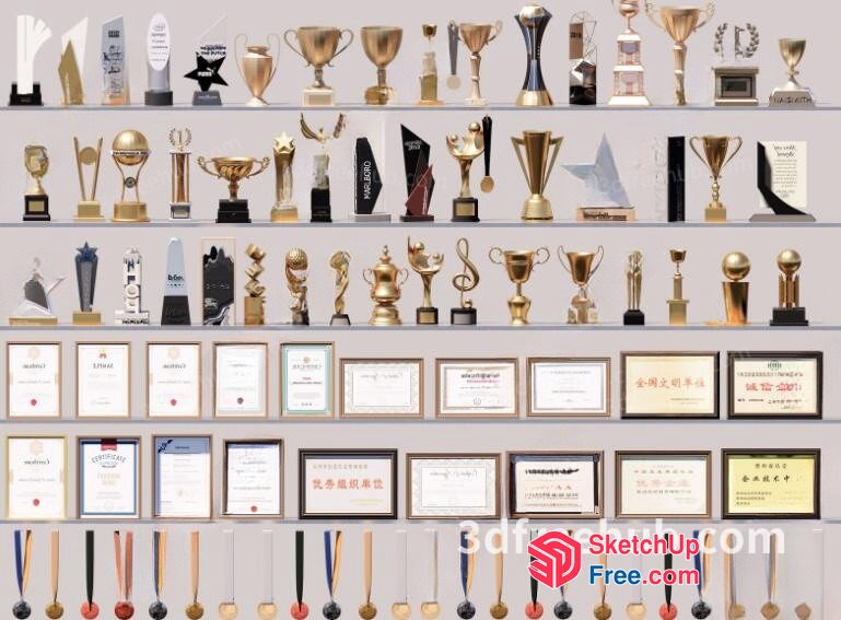 Award Trophies And Certificates 3D SketchUp File