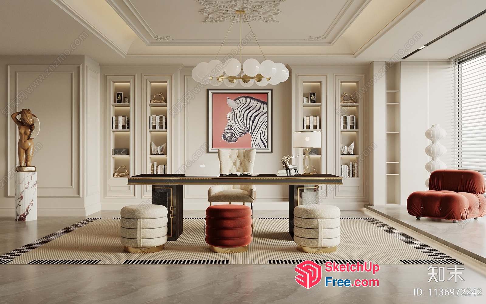 Luxurious Modern Office Interior With Zebra Painting 3D SketchUp File
