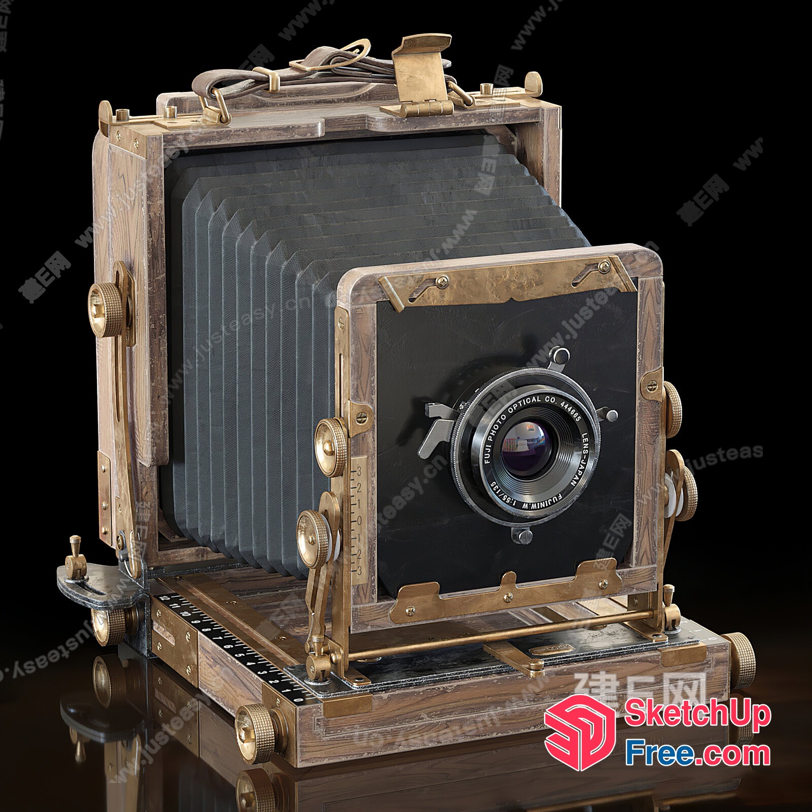 Antique Camera With Wooden Frame And Brass Accents 3D SketchUp File