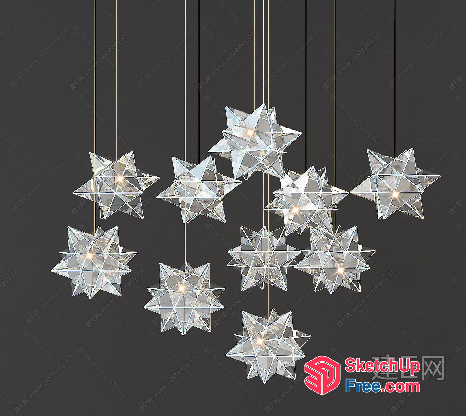 Elegant Glass Star-Shaped Ceiling Lights 3D SketchUp File