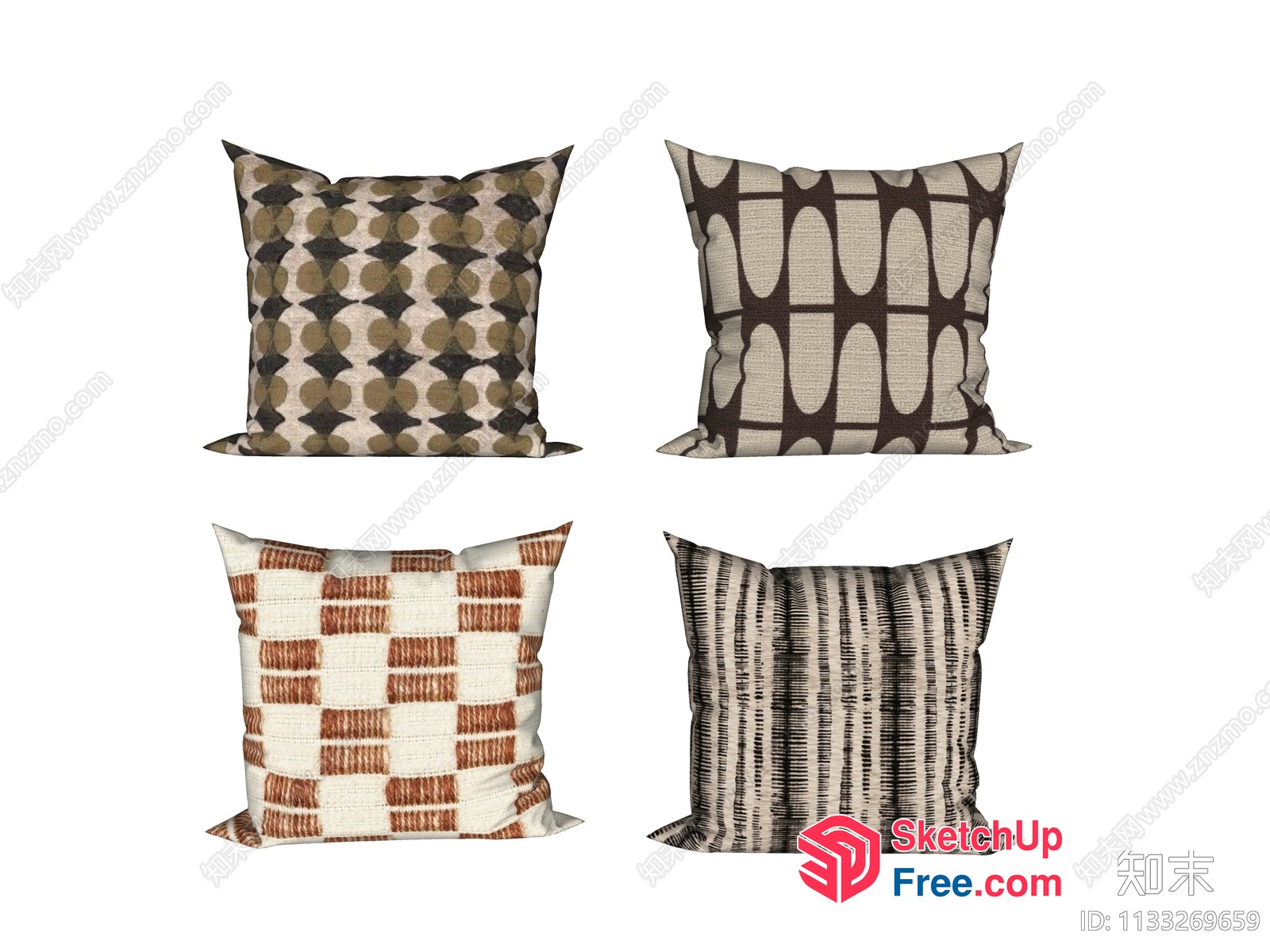 Decorative Pillows In Earthy Tones And Geometric Patterns 3D SketchUp File