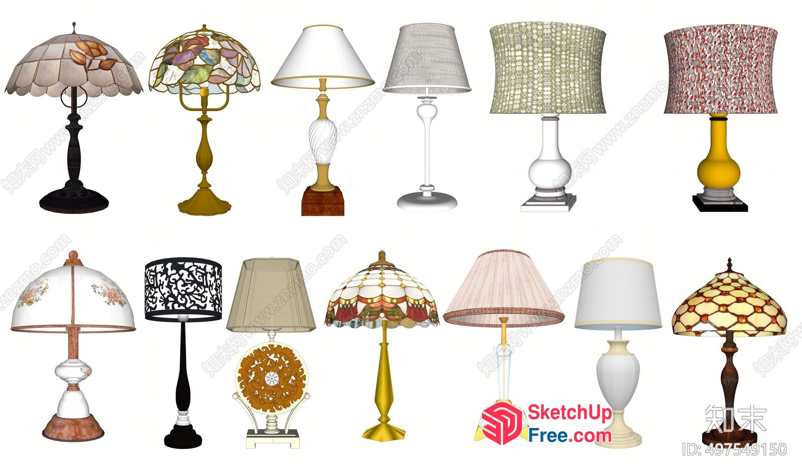 Luxurious Glass And Metal Table Lamps Collection 3D SketchUp File