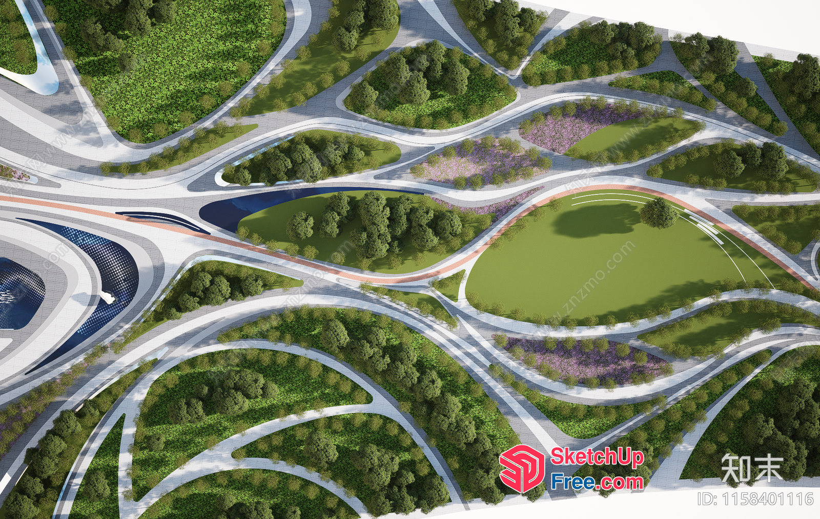 Highway Landscape Design With Green Spaces And Curved Roads 3D SketchUp File