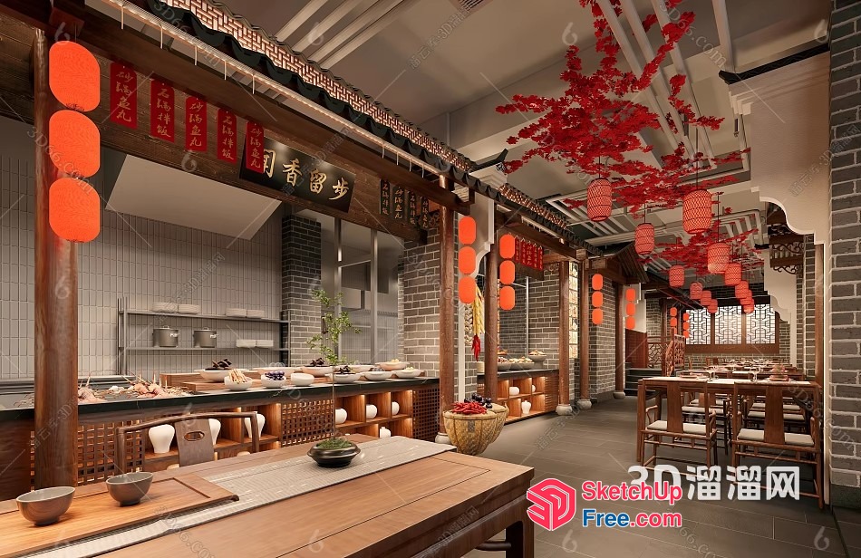 Traditional Chinese Restaurant Interior 3D SketchUp File