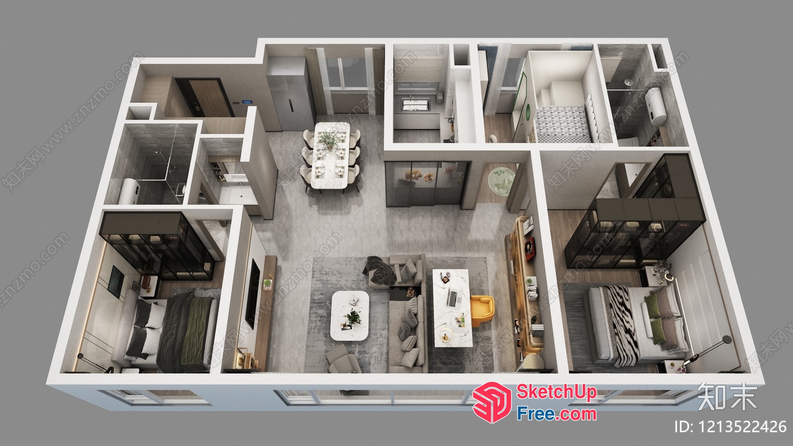 3D Rendering Of A Modern Apartment Floor Plan 3D SketchUp File