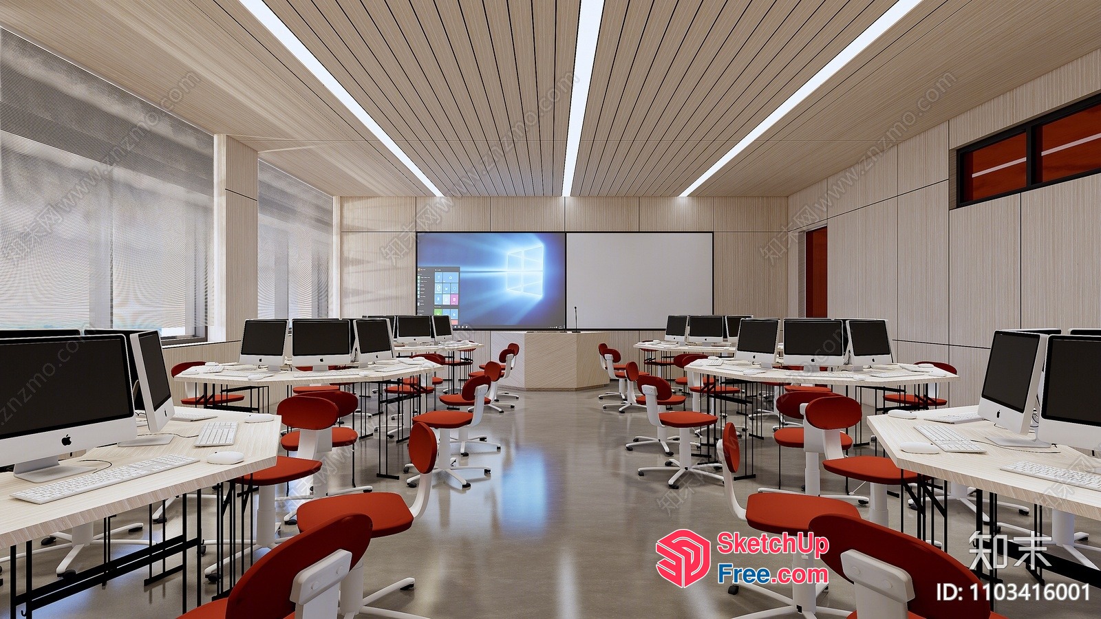 Modern Computer Lab With White And Red Furniture 3D SketchUp File