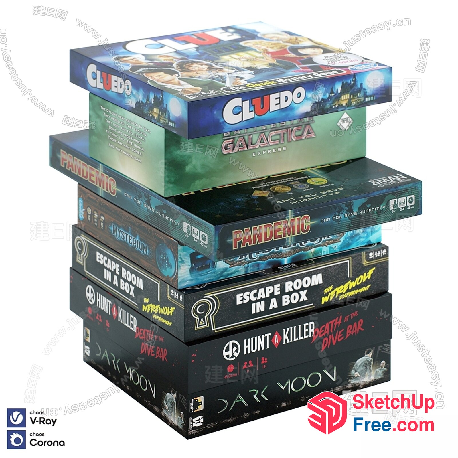 A Stack Of Board Games 3D SketchUp File