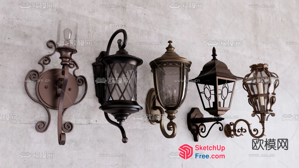 Ornate Wall Sconces With Glass Shades 3D SketchUp File
