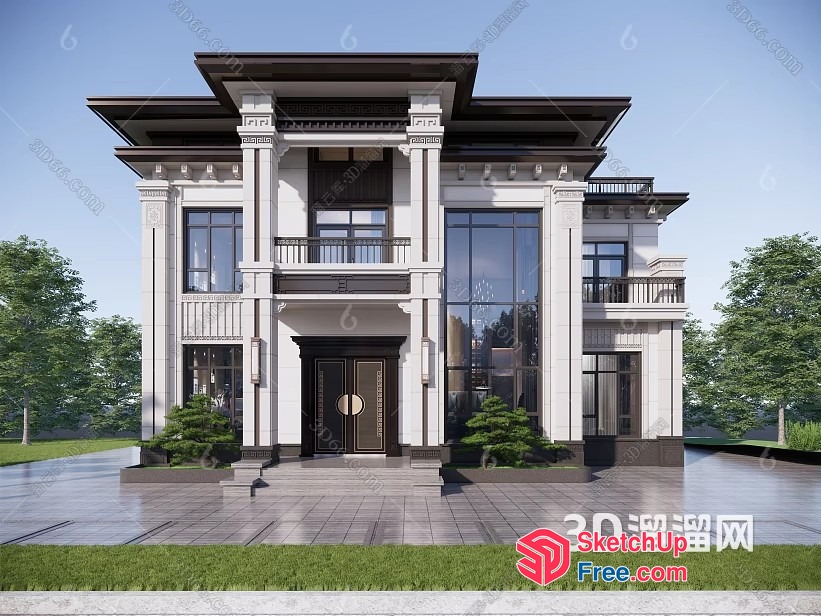 Grand Classical Mansion With Ornate Pillars 3D SketchUp File