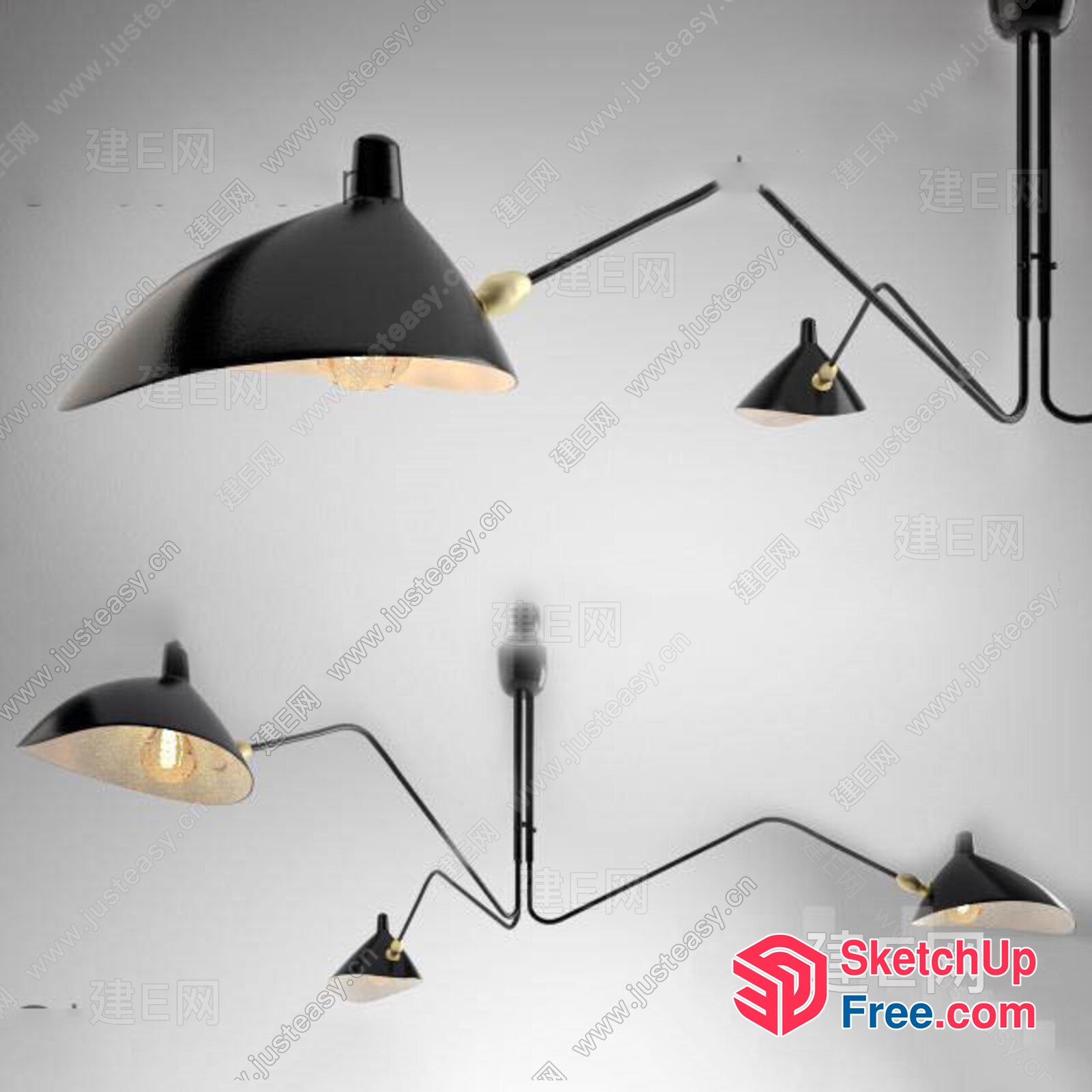 Industrial Style Hanging Light Fixtures With Adjustable Arms 3D SketchUp File