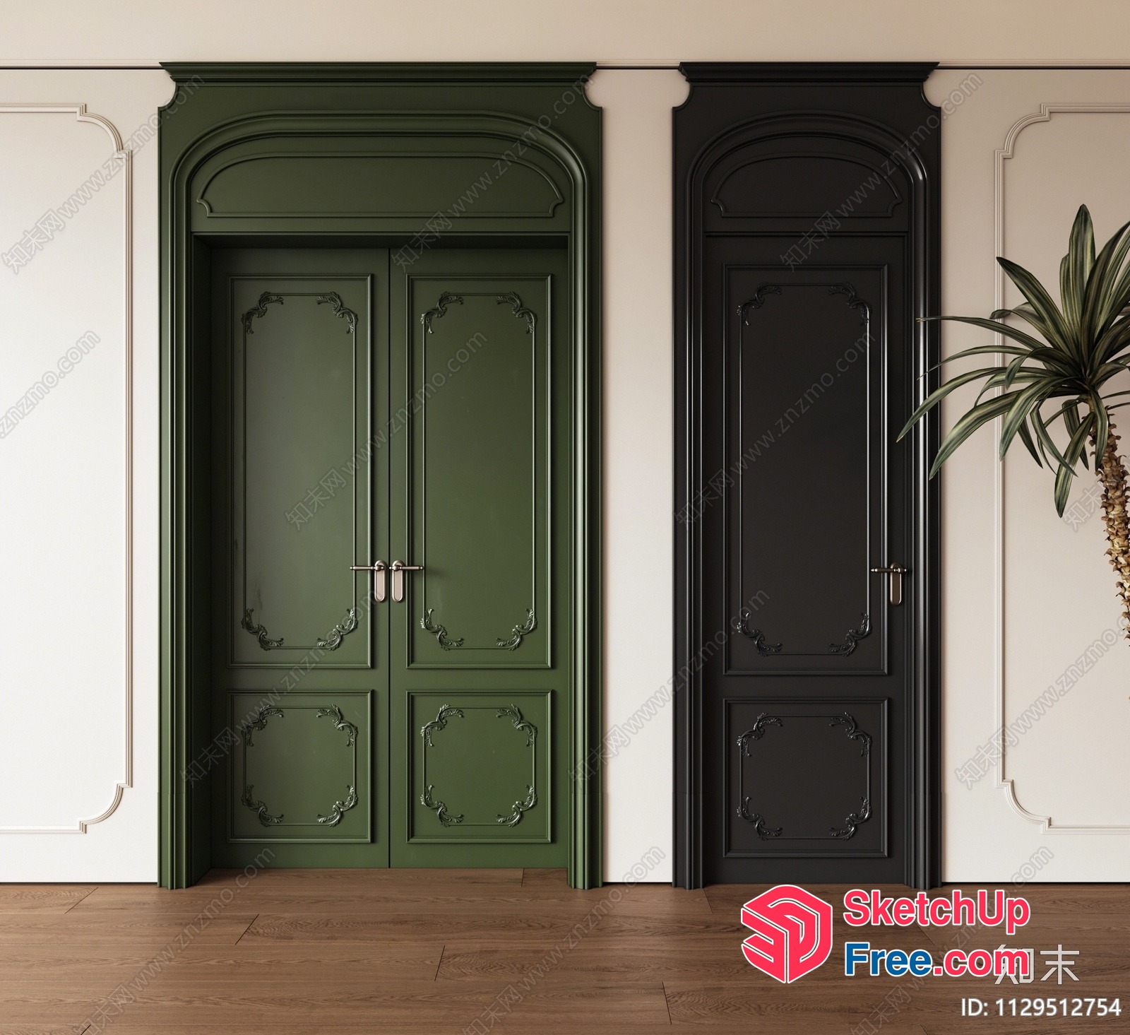 Ornate Green And Black Doors With Intricate Details 3D SketchUp File