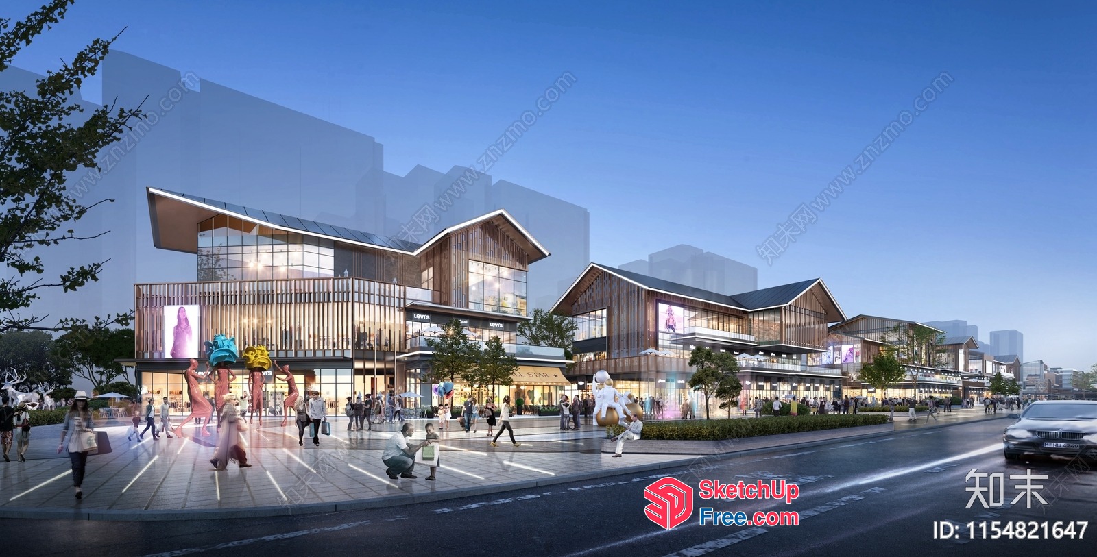 Commercial Street With Modern Architecture And Vibrant Atmosphere 3D SketchUp File