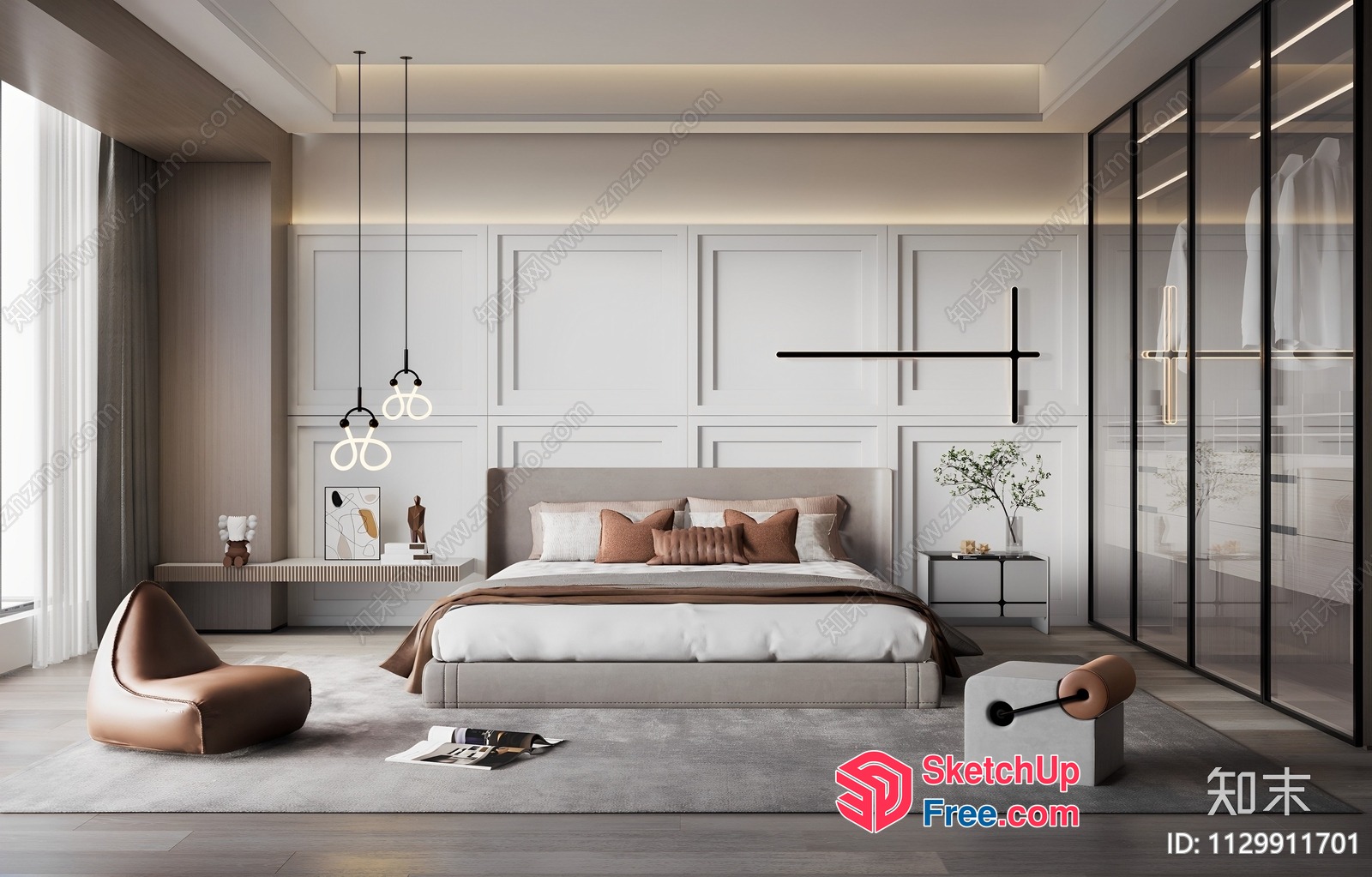 Elegant Modern Bedroom With Neutral Colors And Minimalist Furniture 3D SketchUp File